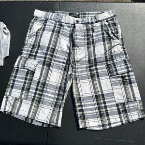 N15 Society Men’s Plaid Shorts – Black/Yellow/Grey, Size 36